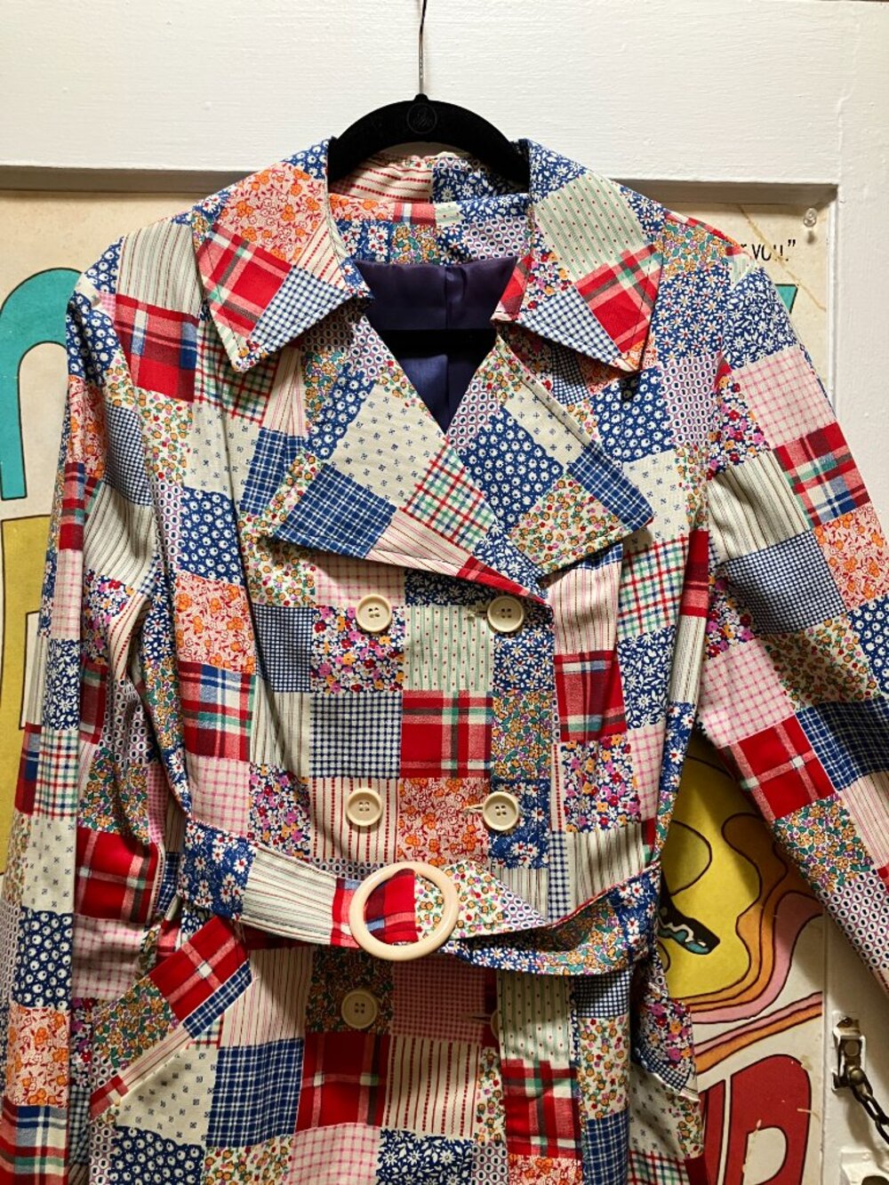 *STUNNING* 1960s Patchwork Coat, Excellent Cond. Vintage size 20.5! Large! CUTE! - Picture 2 of 16